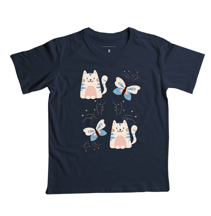Camiseta Gatos e Borboletas