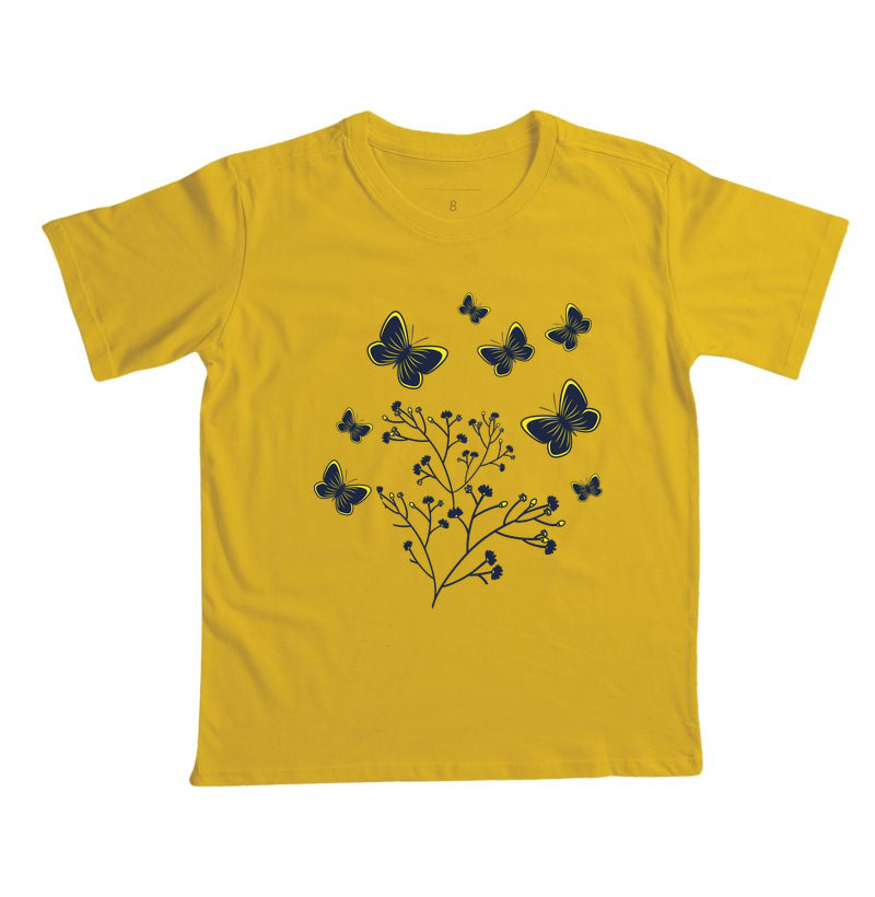 Camiseta Borboletas Azuis e Amarelas