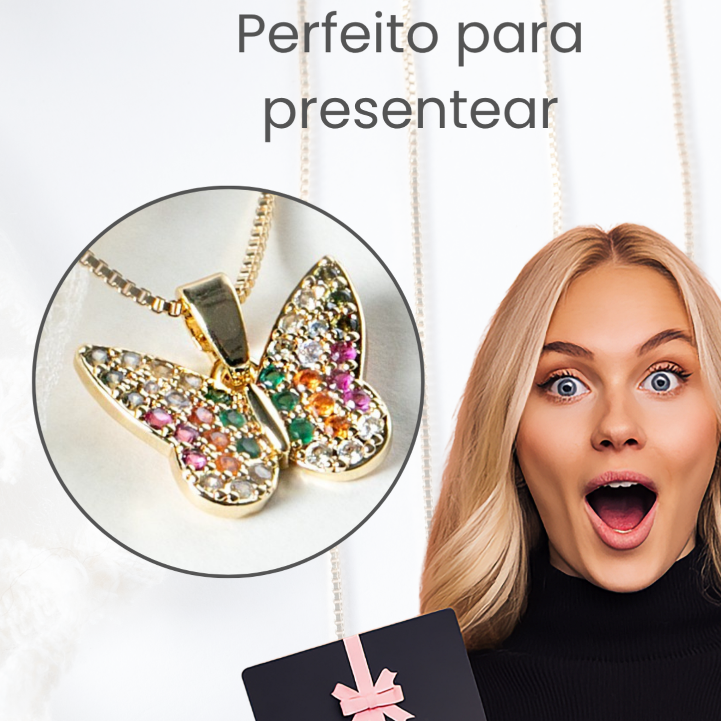 Colar Borboleta em Zircônias Coloridas