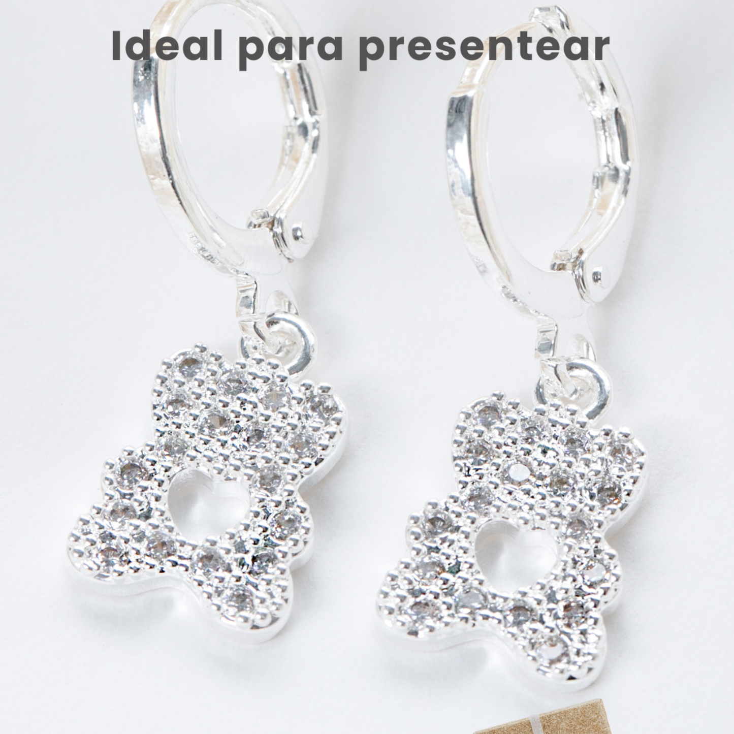 Brincos Argola Ursinho Coração Vazado Prata