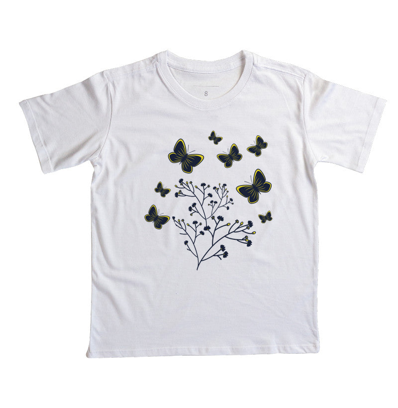 Camiseta Borboletas azuis e amarelas