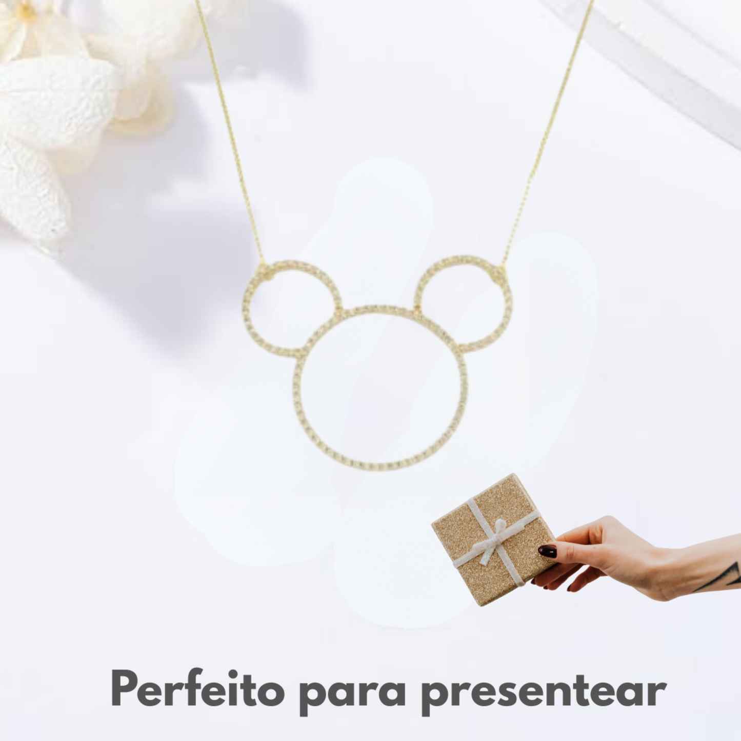 Colar Pingente Mickey Dourado Brilhante - Disney