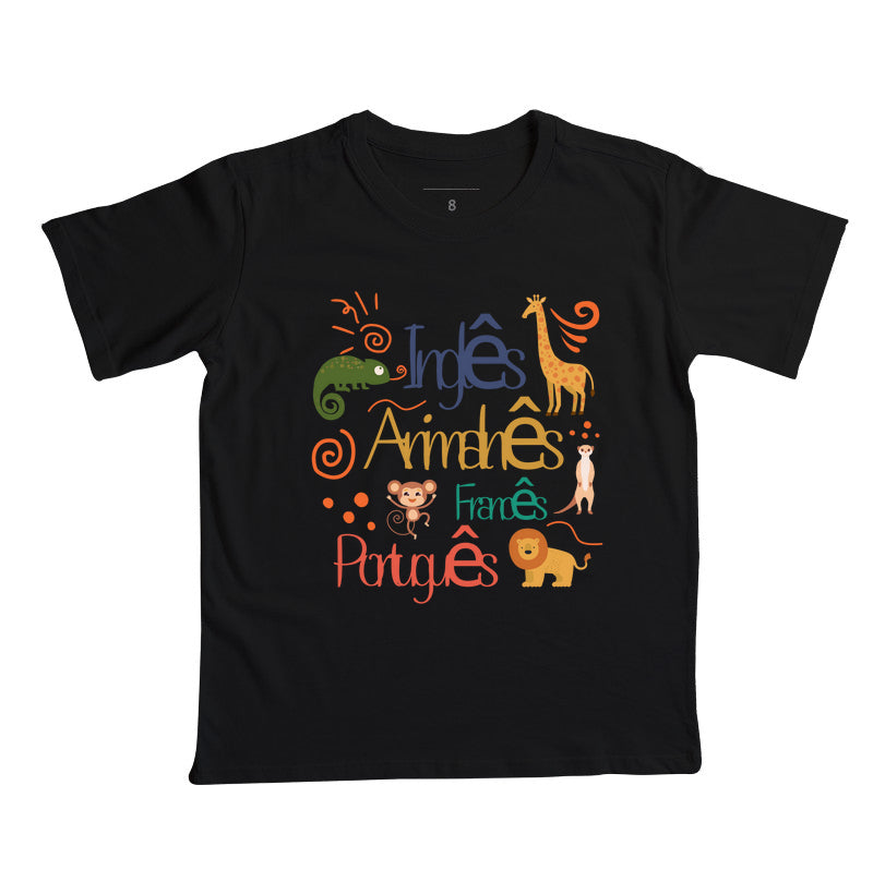 Camiseta Línguas Inglês, "Animalnês", Francês e Português