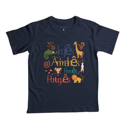 Camiseta Línguas Inglês, "Animalnês", Francês e Português