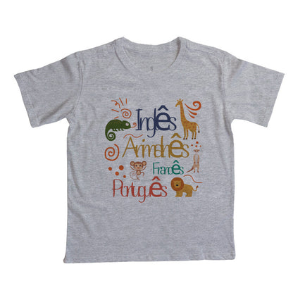 Camiseta Línguas Inglês, "Animalnês", Francês e Português