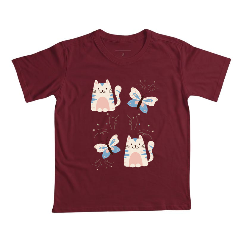 Camiseta Gatos e Borboletas