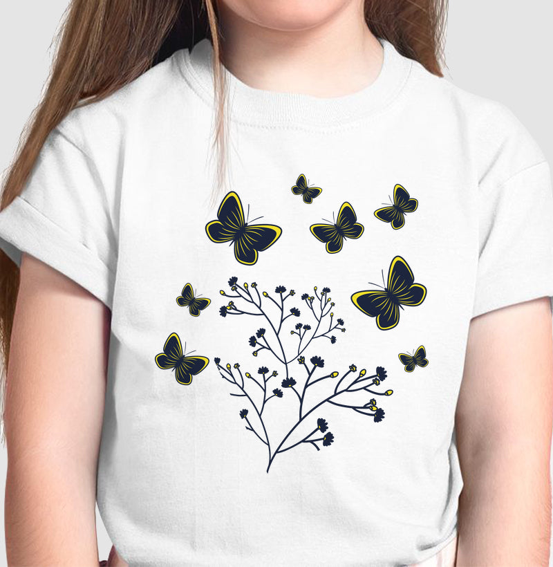 Camiseta Borboletas Azuis e Amarelas