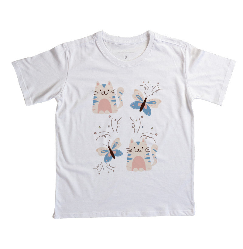 Camiseta Gatos e Borboletas