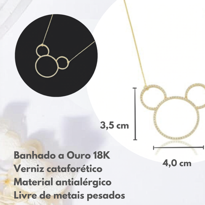 Colar Pingente Mickey Dourado Brilhante - Disney