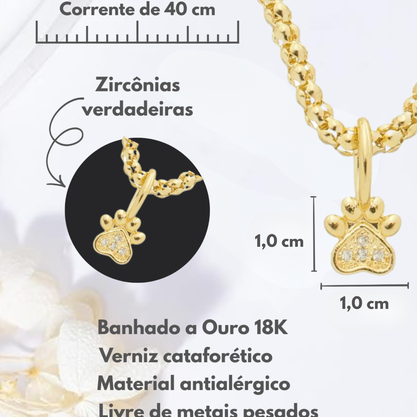 Colar Adulto Pipoca com Pingente de Pata