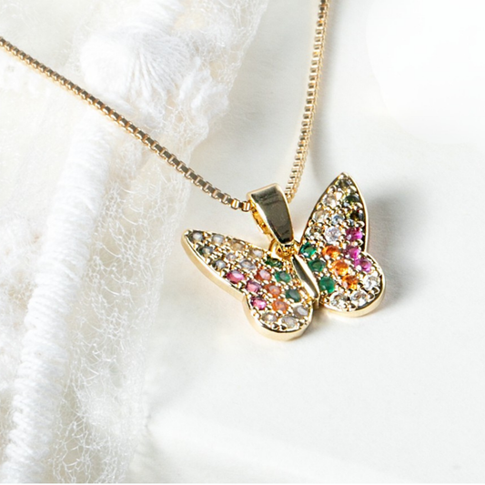 Colar Borboleta em Zircônias Coloridas