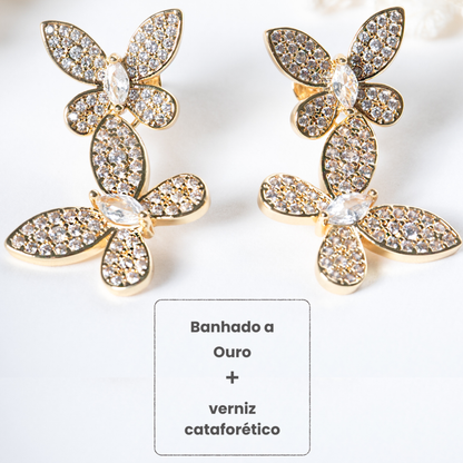 Brincos Borboleta Dupla Ouro