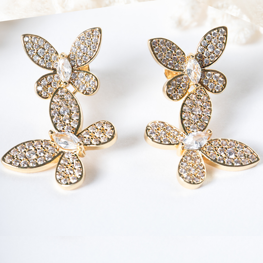 Brincos Borboleta Dupla Ouro