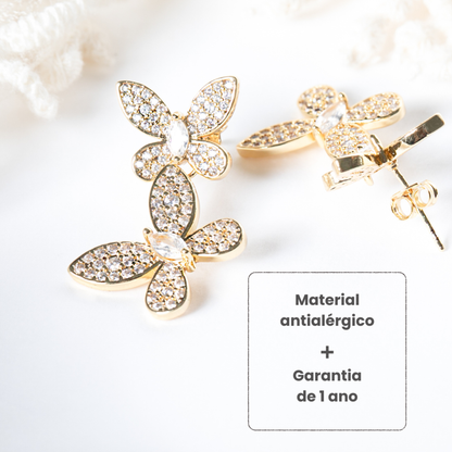 Brincos Borboleta Dupla Ouro