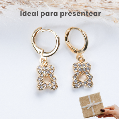 Brincos Argola Ursinho Coração Vazado Ouro