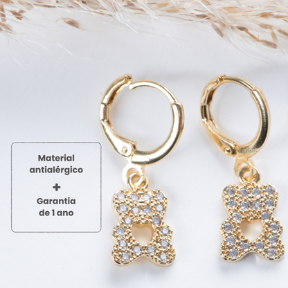 Brincos Argola Ursinho Coração Vazado Ouro