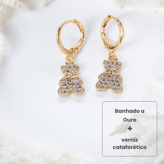 Brincos Argola Ursinho Microzircônias Ouro
