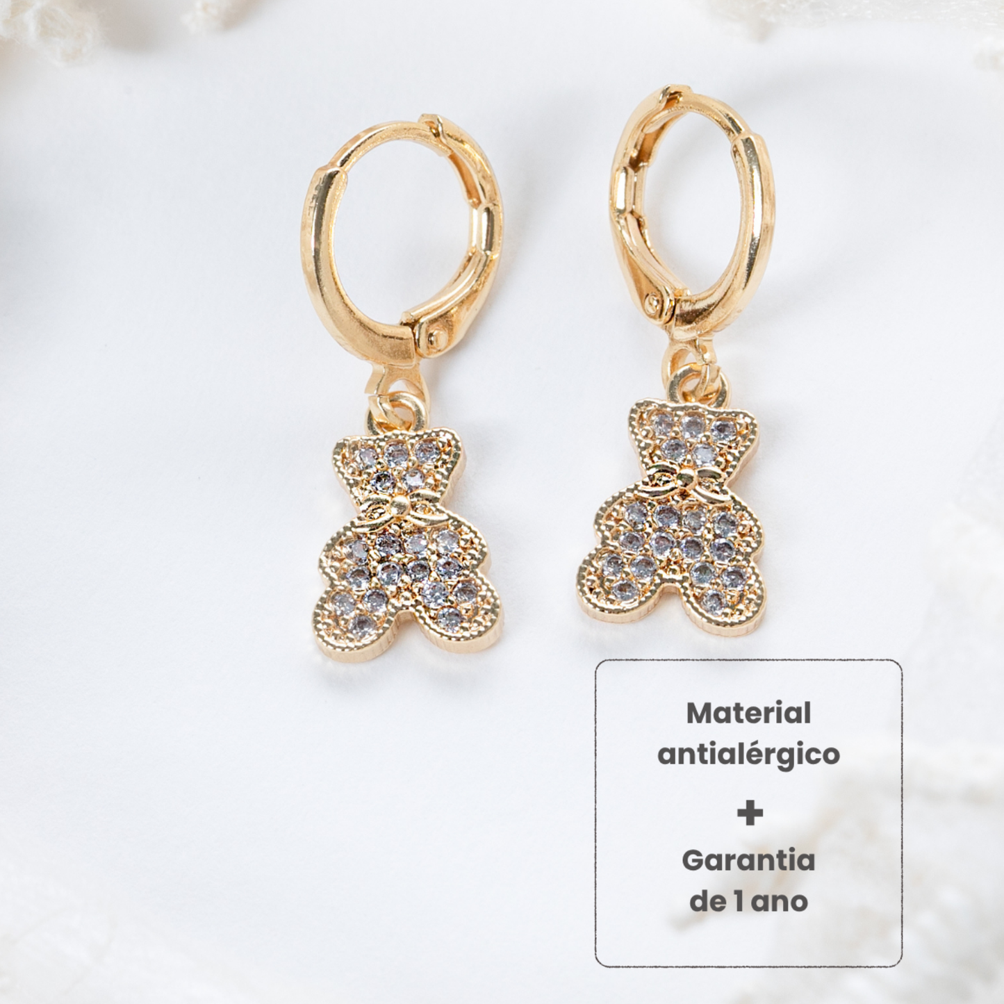 Brincos Argola Ursinho Microzircônias Ouro