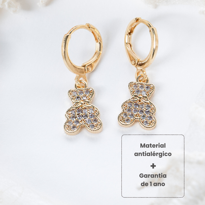 Brincos Argola Ursinho Microzircônias Ouro