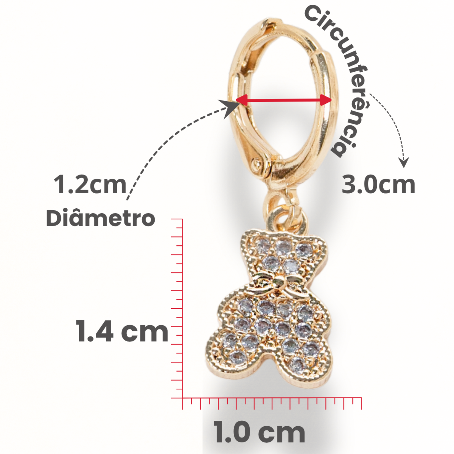 Brincos Argola Ursinho Microzircônias Ouro