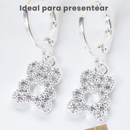 Brincos Argola Ursinho Coração Vazado Prata