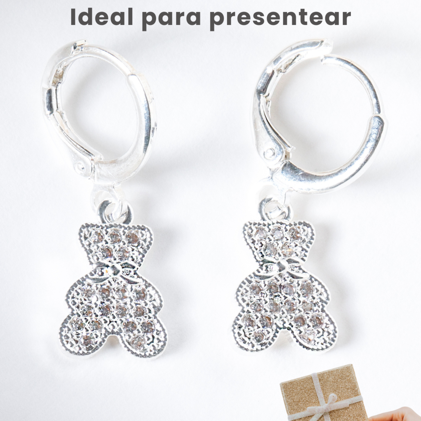Brincos Argola Ursinho Microzircônias Prata
