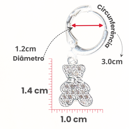 Brincos Argola Ursinho Microzircônias Prata