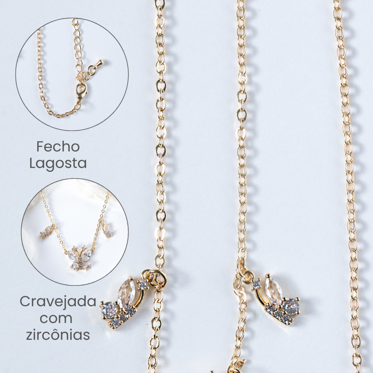 Colar Borboletas em Zircônias