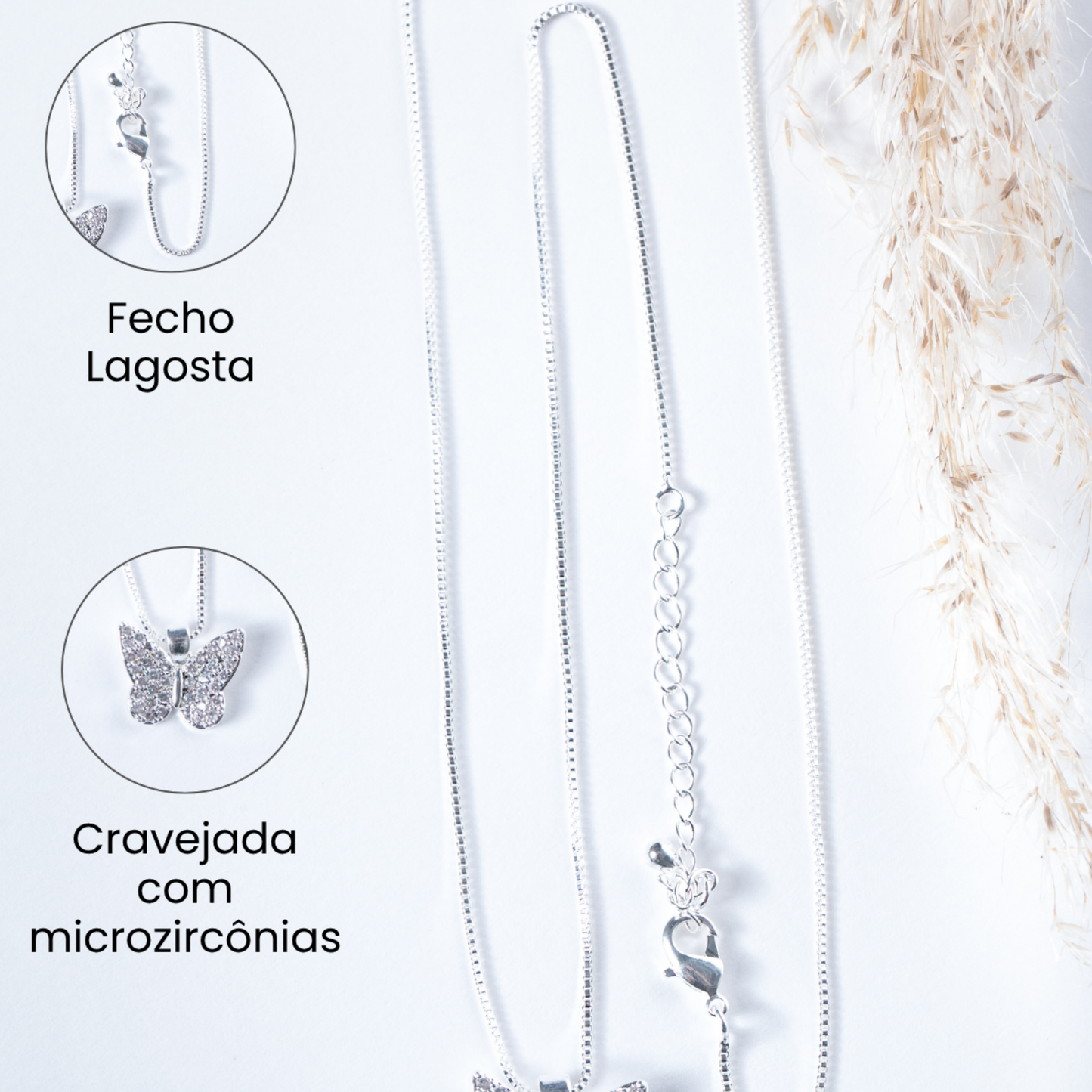 Colar Borboleta em Zircônias Brancas