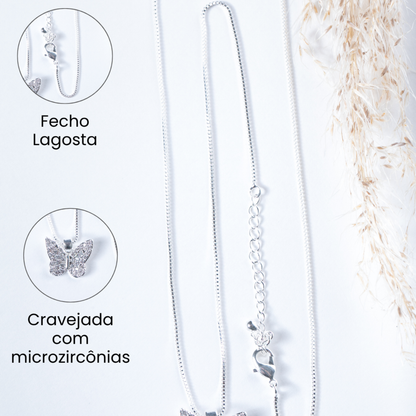Colar Borboleta em Zircônias Brancas