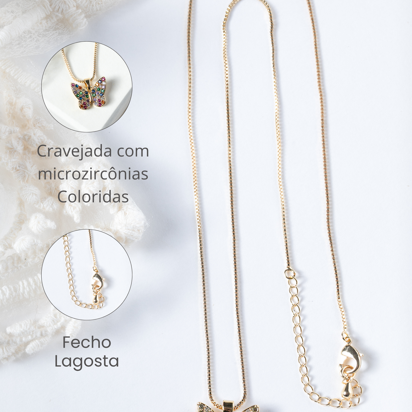 Colar Borboleta em Zircônias Coloridas