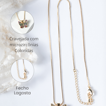 Colar Borboleta em Zircônias Coloridas