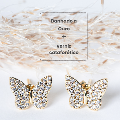 Brincos Borboleta Microzircônias Brancas