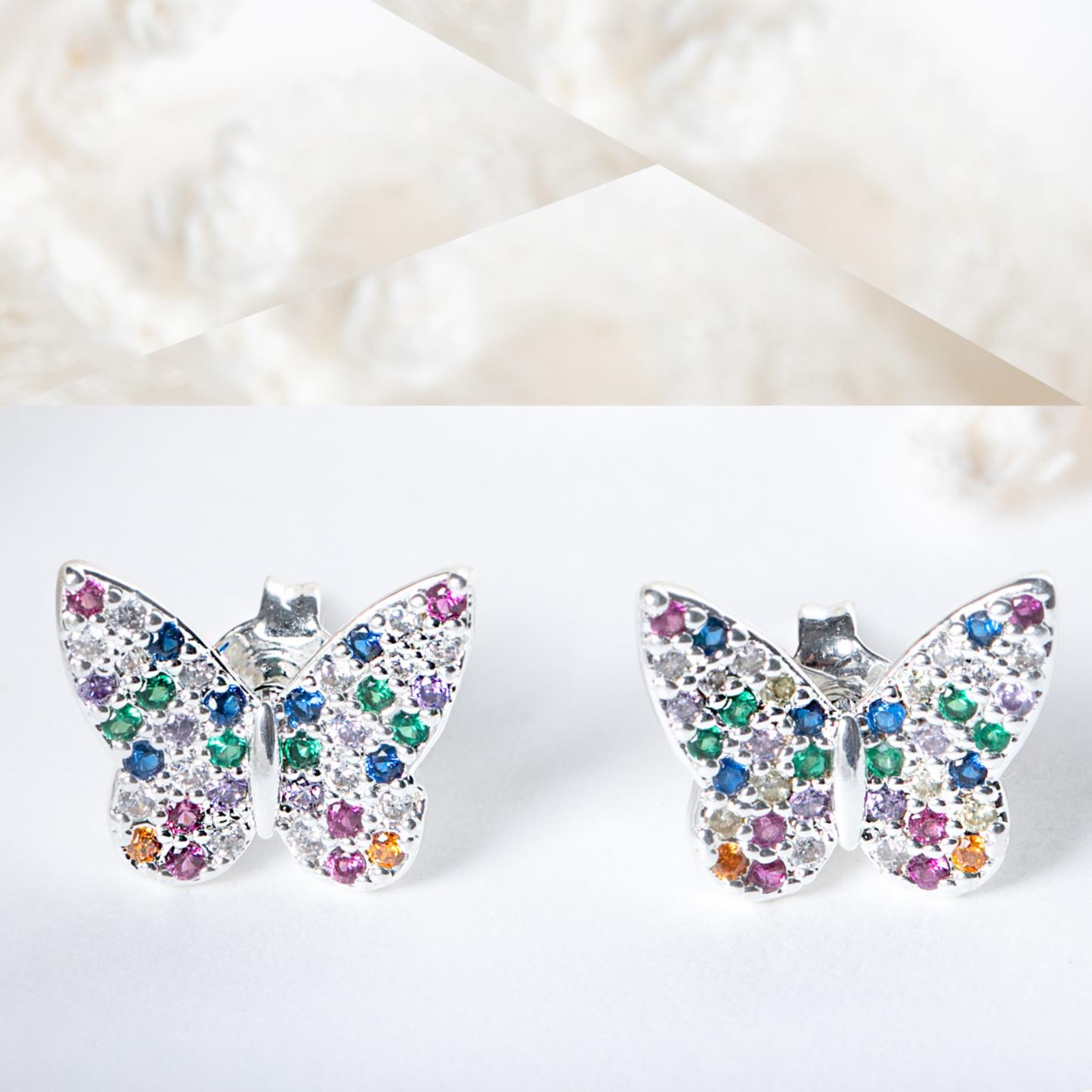 Brincos Borboleta Microzircônias Coloridas Prata