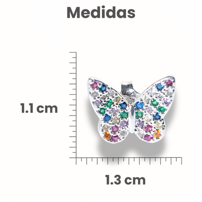 Brincos Borboleta Microzircônias Coloridas Prata