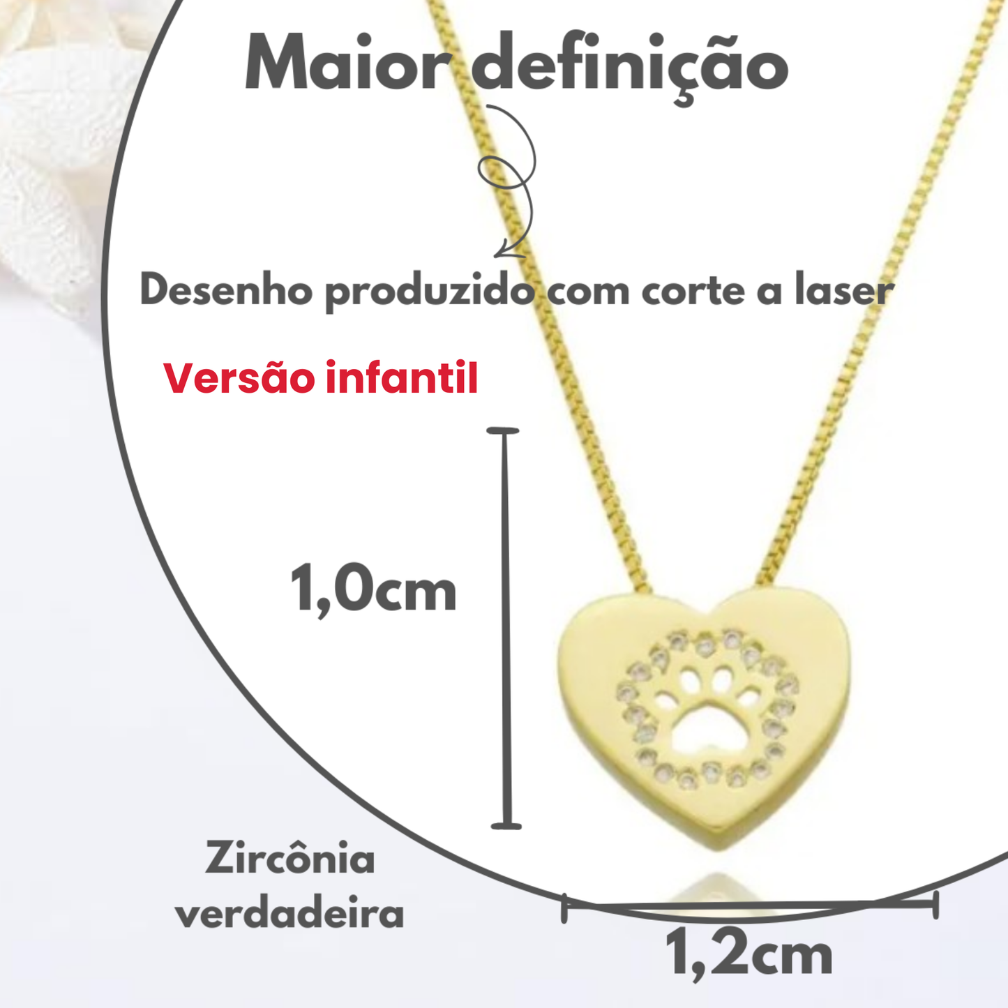 Colar de Coração com Pata Cravejada em Zircônias