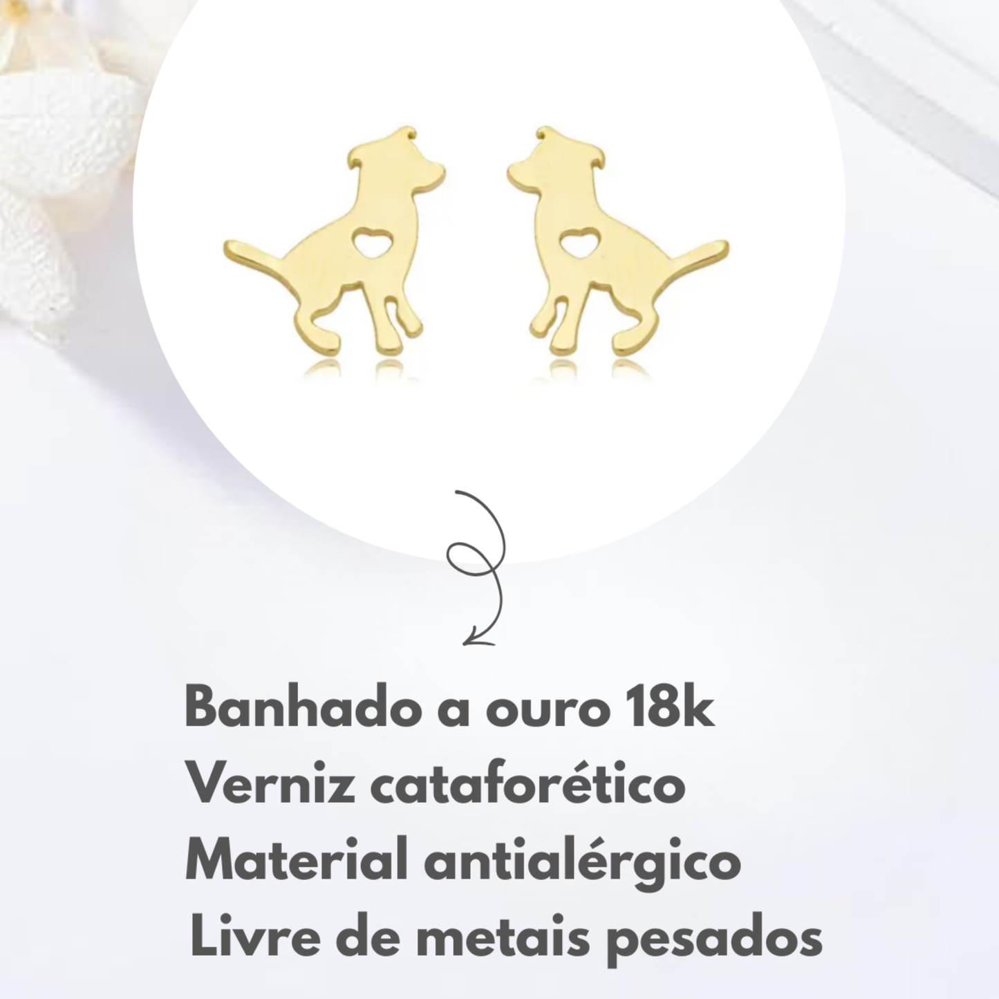 Brincos Cachorro com Coração Vazado