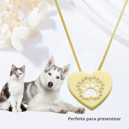 Colar de Coração com Pata Cravejada em Zircônias