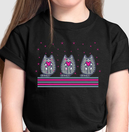 Camiseta Gatos e corações