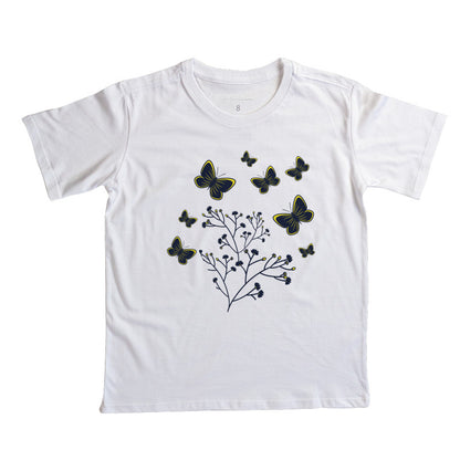 Camiseta Borboletas azuis e amarelas