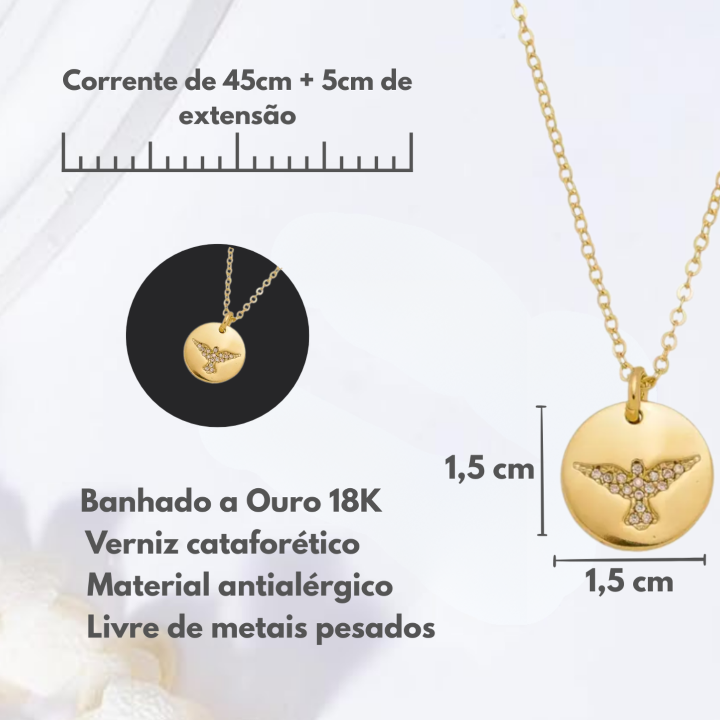 Colar Adulto Medalha do Espírito Santo Cravejado