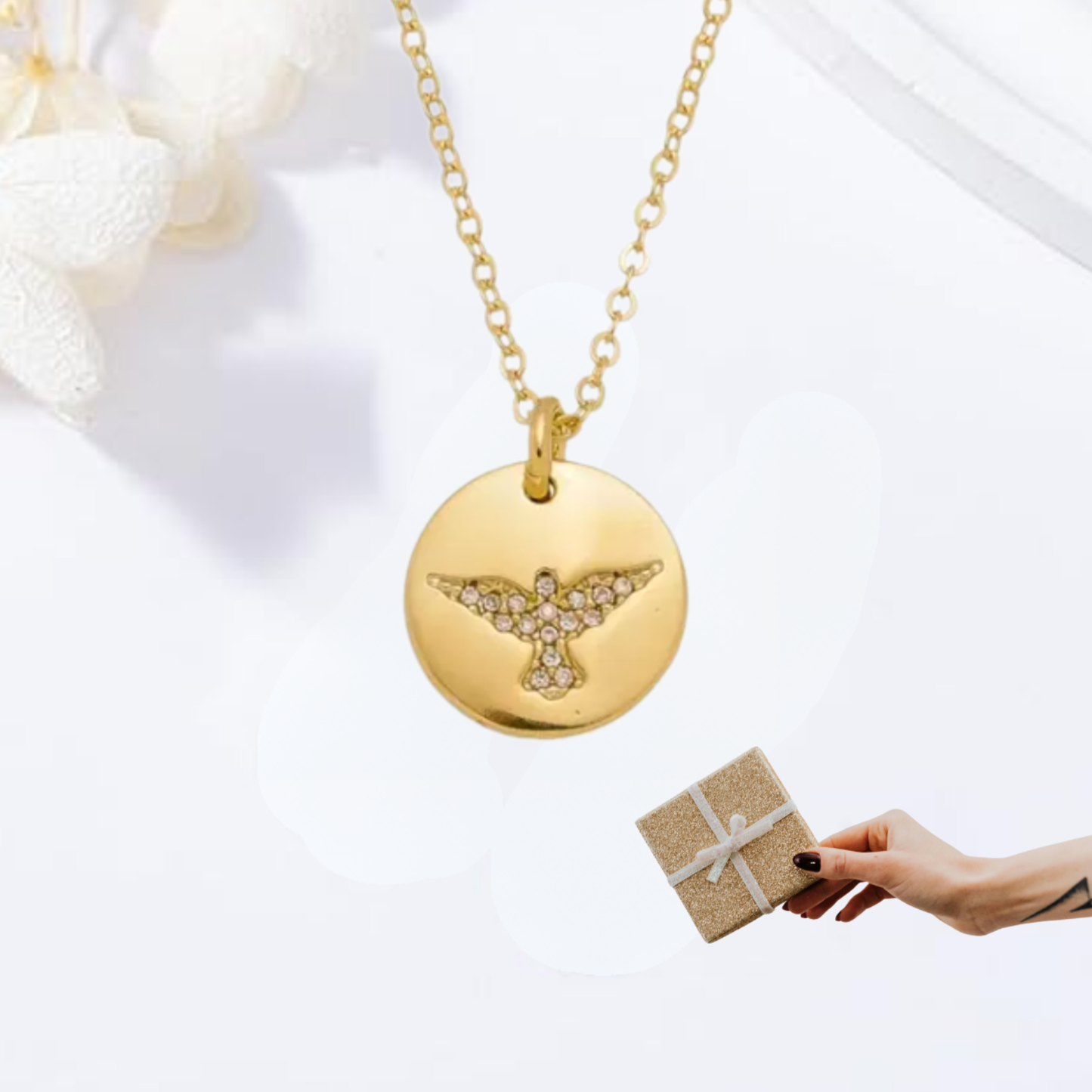 Colar Adulto Medalha do Espírito Santo Cravejado
