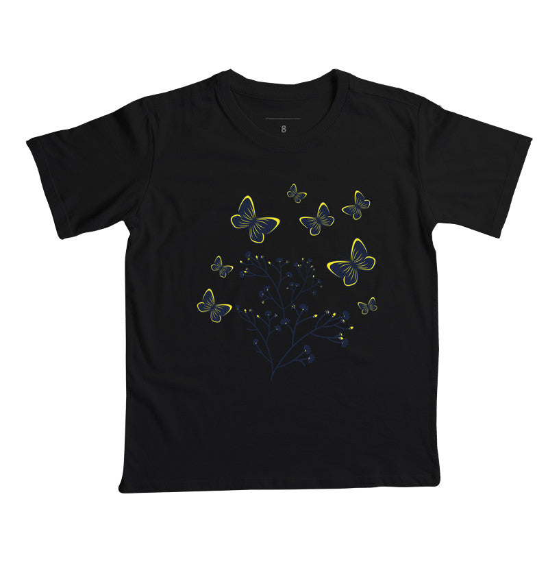 Camiseta Borboletas Azuis e Amarelas
