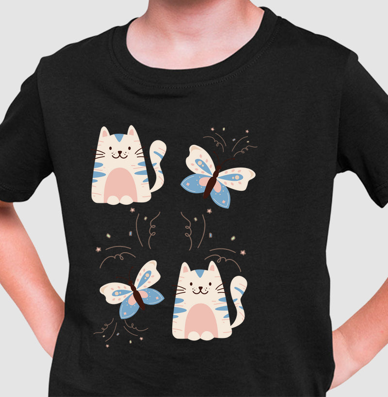 Camiseta Gatos e Borboletas