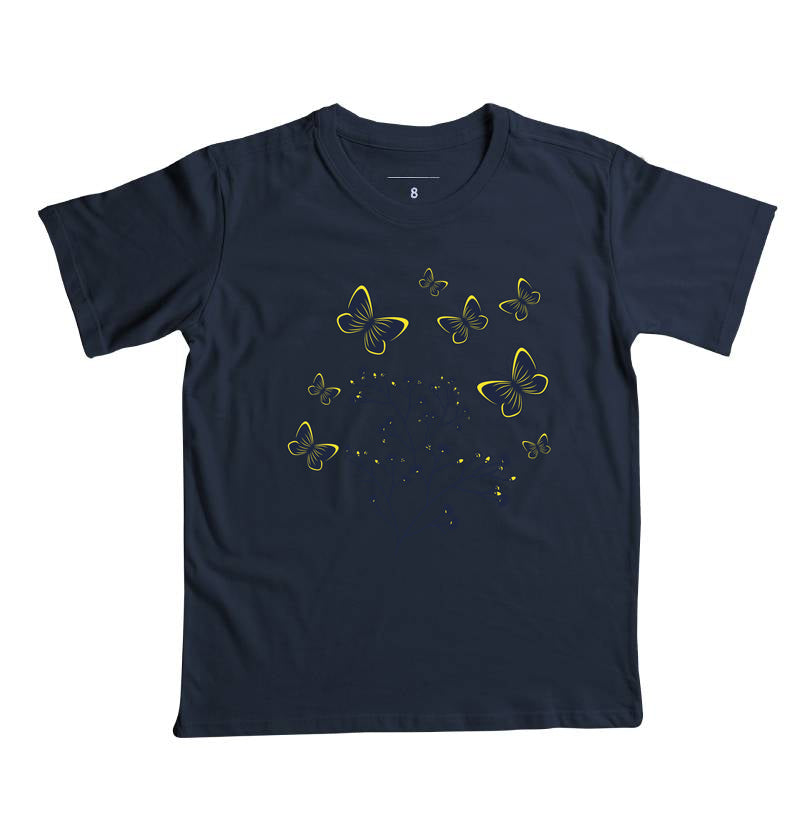 Camiseta Borboletas Azuis e Amarelas