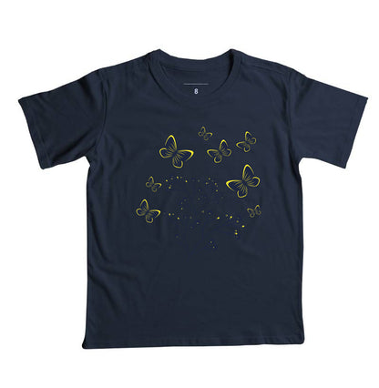 Camiseta Borboletas Azuis e Amarelas