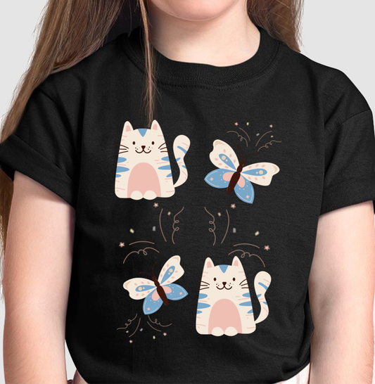 Camiseta Gatos e Borboletas