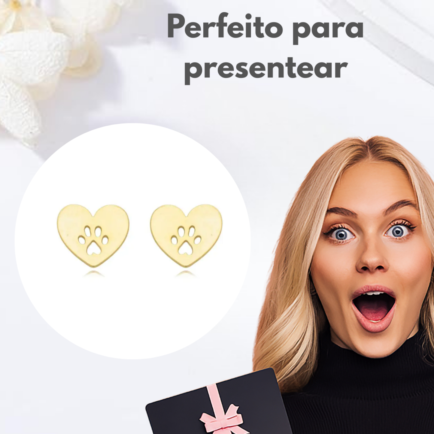 Brincos Coração com Patinha